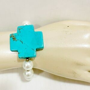 Large Turquoise Freshwater pearls Pearl Cross Bracelet